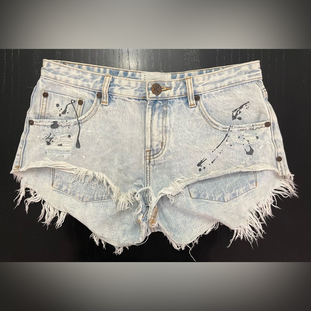 One Teaspoon Paint Splatter Bonita Denim Cheeky Shorts